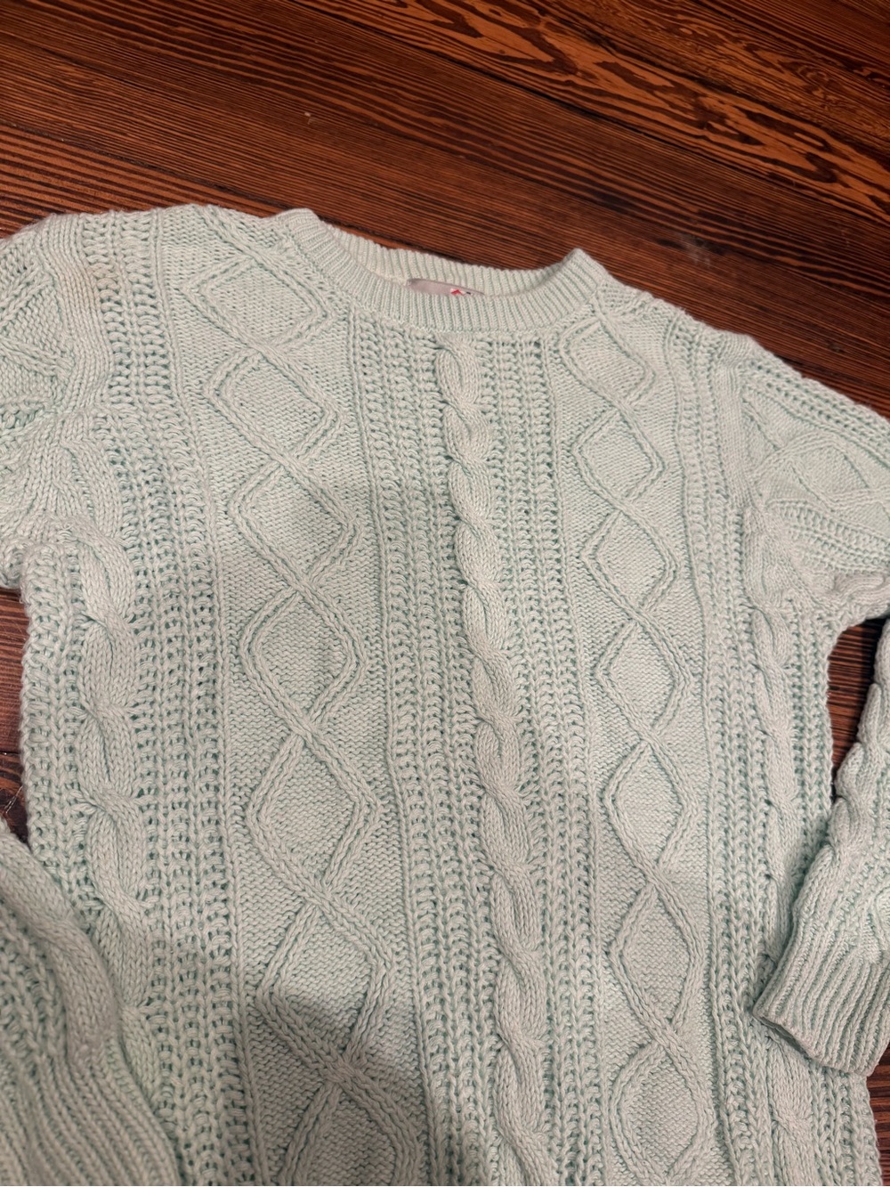 Light Mint Cable-Knit Crewneck Sweater